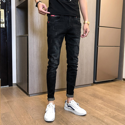 网红同款牛仔裤男秋季修身小脚裤