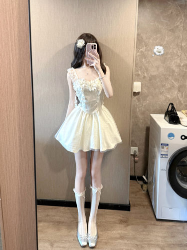 丹丹吃不饱 花海之恋 法式蕾丝刺绣花朵收腰连衣纱裙蓬蓬公主裙