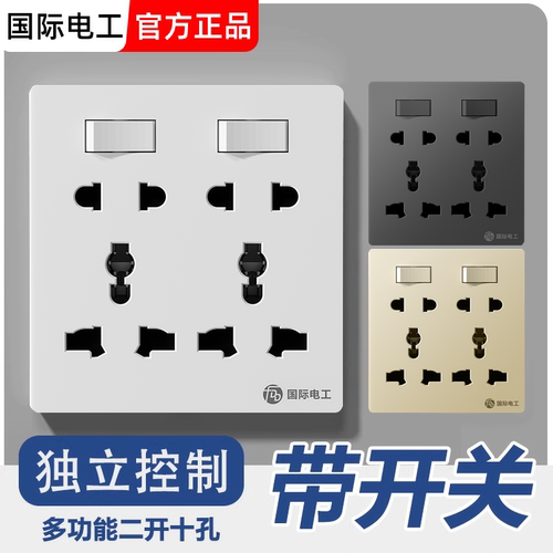 国际电工86型二开十孔多功能插座