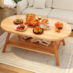 实木腿茶几小户型客厅家用小桌子双层收纳轻奢高级感家具简约稳固