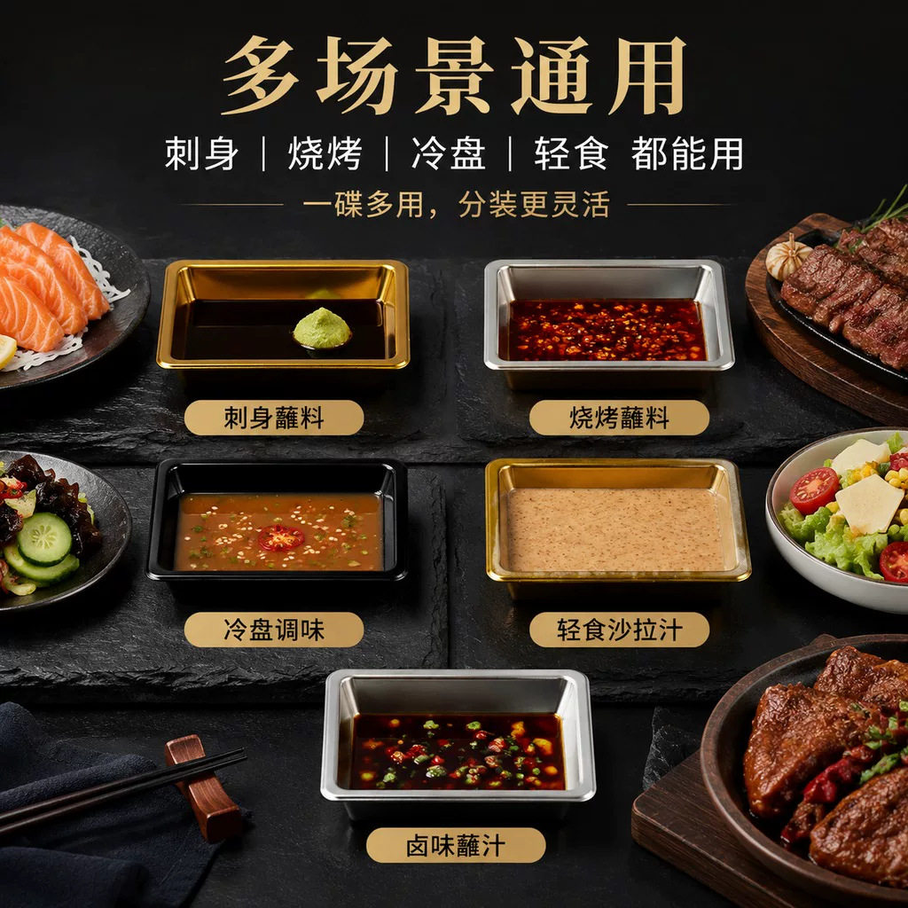 一次性PET黑金长方形酱油碟