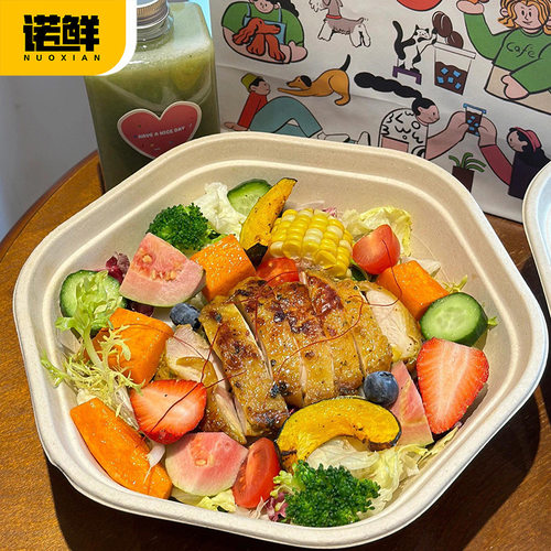一次性纸浆六角碗食品级带盖