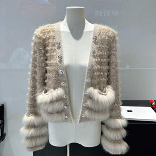 「娇宠贵女」Balmai 进口狐狸毛亮丝重工针织v领开衫