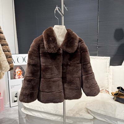 翻领肥肥獭兔夹革外套女冬新款