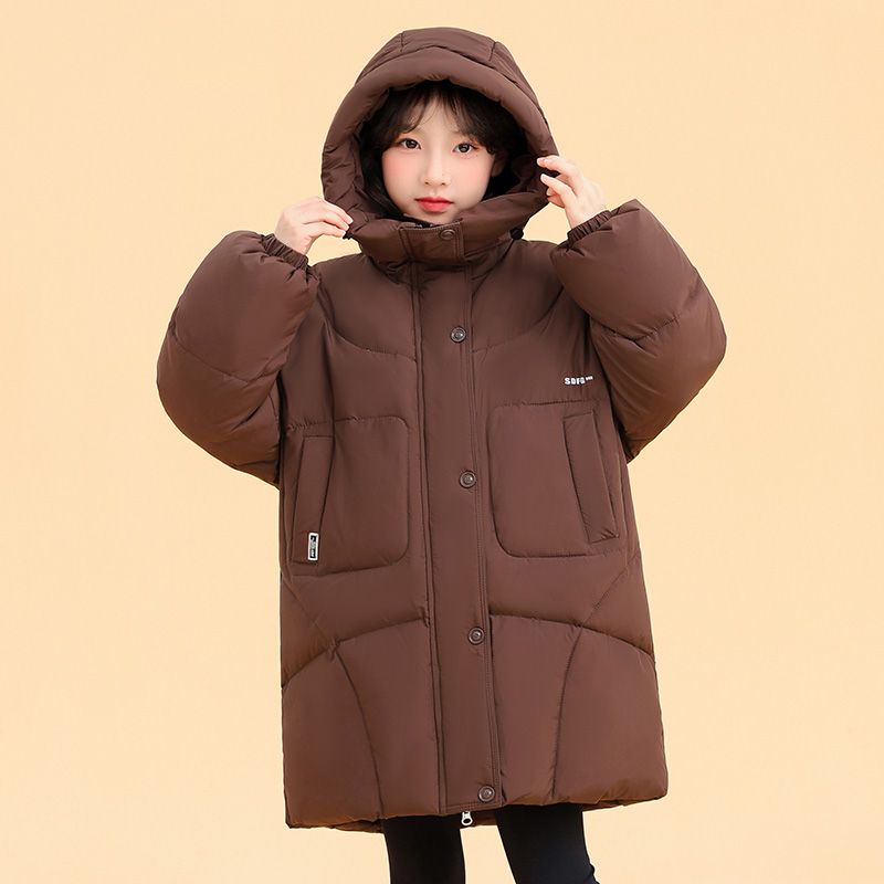 正品亲子女童冬季纯色连帽羽绒服