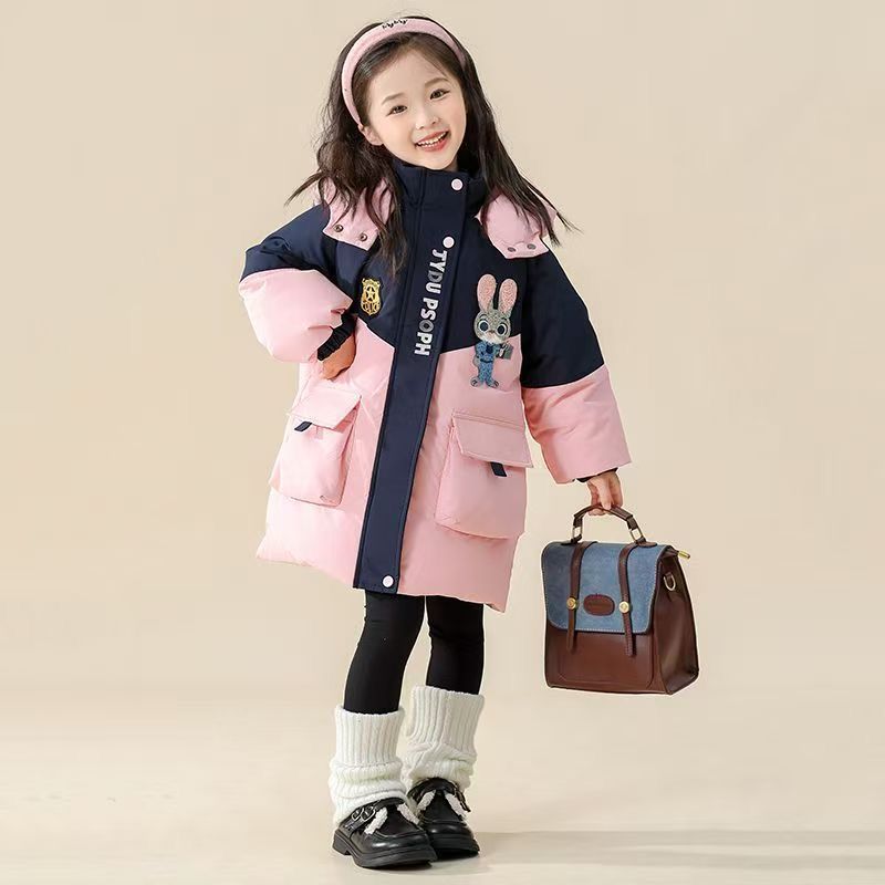 正品亲子宝宝女童棉服儿童中长款棉衣2026兔子新款冬季加厚棉袄外