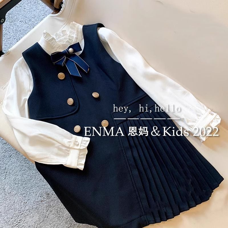 正品亲子女童春秋季衬衫裙两件套