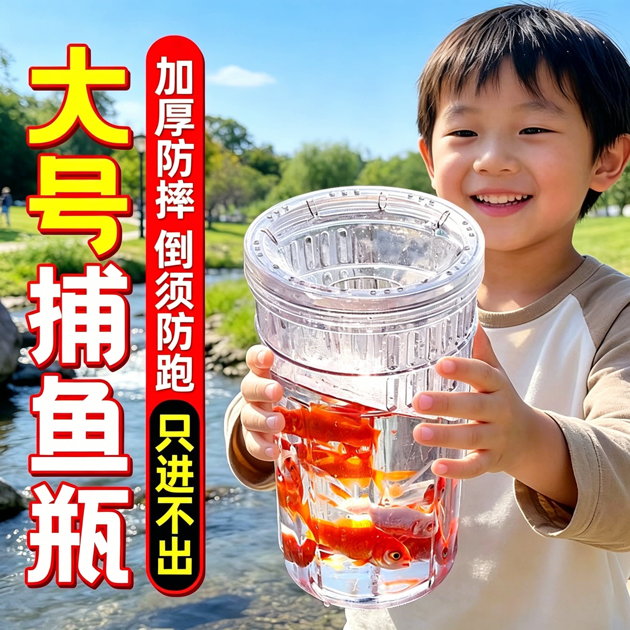 户外亲子倒须捕鱼瓶抓鱼神器