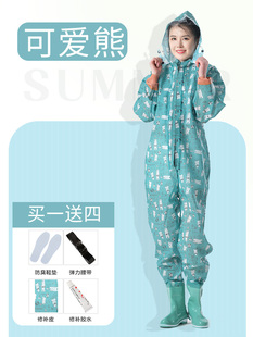 防水衣服沙灘褲 女士下水褲 半身連體趕海雨褲 帶雨鞋 捉魚捕魚女叉褲