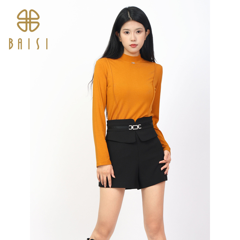 bcvoga百丝气质修身长袖针织衫新品半高领收腰上衣女春季打底衫