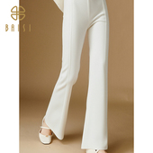 2026春夏新品 百丝气质直筒微喇裤 女高腰显瘦垂感弹力黑色百搭长裤