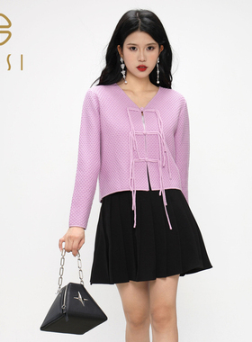 百丝BCVOGA新中式盘扣针织衫2024秋季新品慵懒风软糯糯外套女
