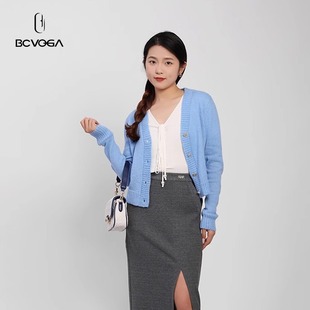 显瘦上衣气质V领长袖 百丝时尚 修身 新品 外套女 温柔系羊毛针织开衫