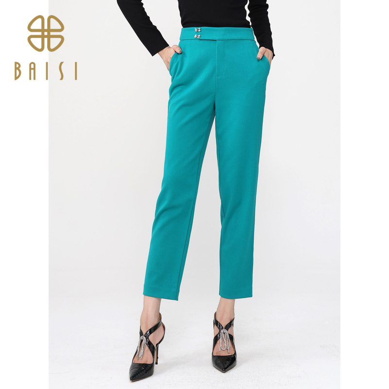 百丝简约中性小脚裤2024秋季新品职场商务风法式气质休闲长裤女