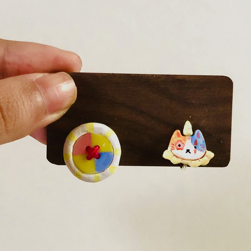 猫三秋原创手作石塑粘土猫猫嘉年华925耳钉镀金耳夹可爱春季耳饰