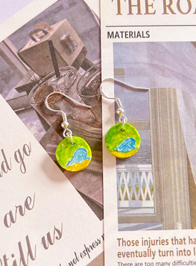 猫三秋原创手作夏日盐海耳钉耳环可爱手工耳夹石塑粘土耳环