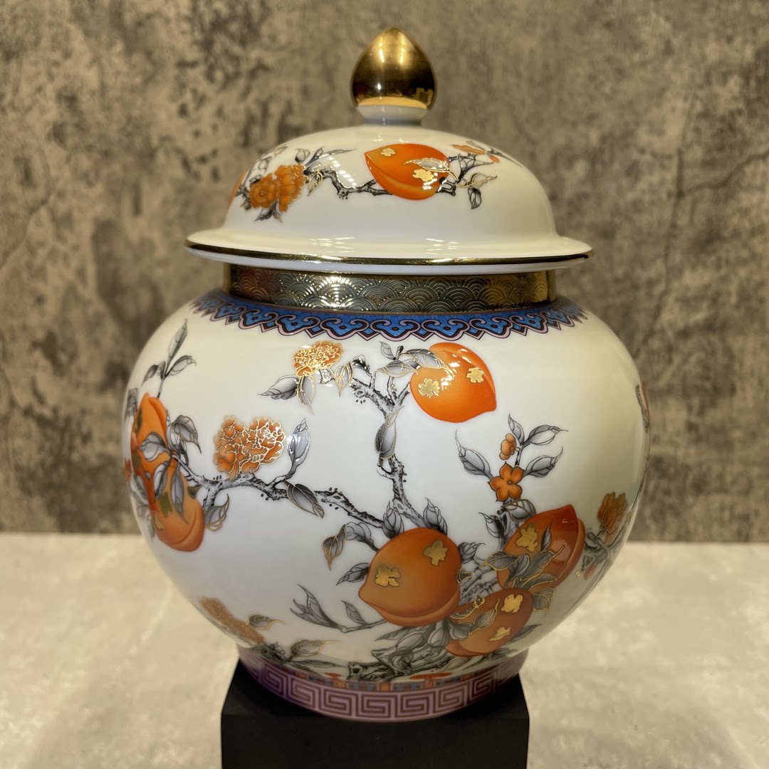 幸山窑橘色桃子茶叶罐