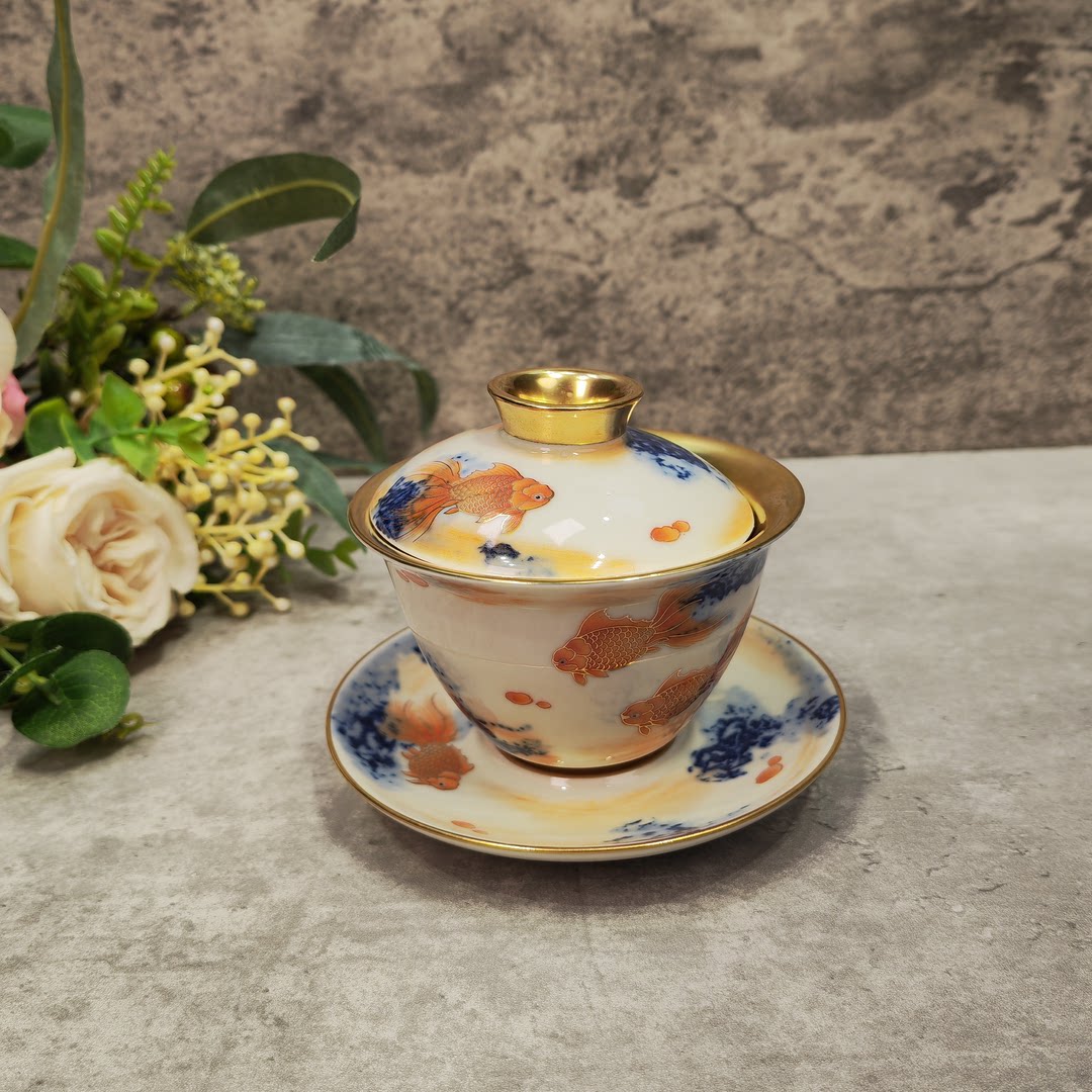 p 5e20 n 幸山窑 金鱼盖杯家用盖碗功夫茶盖碗品茗