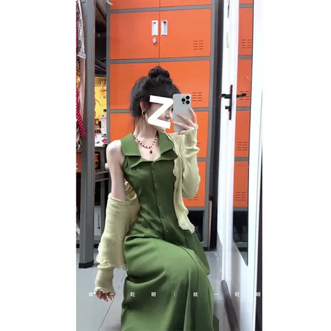 连衣裙设计感薄款女两件套法式风西装领无袖收腰小众防晒夏季开衫