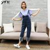 fidelity! 2018 Autumn Easy cowboy rompers Straight Mosaic Ninth pants Show thin adjust College wind