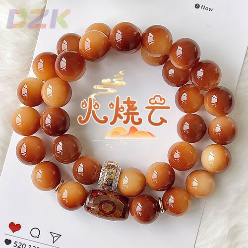 风化老料焦糖色菩提根手串三眼天珠双圈盘玩佛珠文玩念珠高端价.4