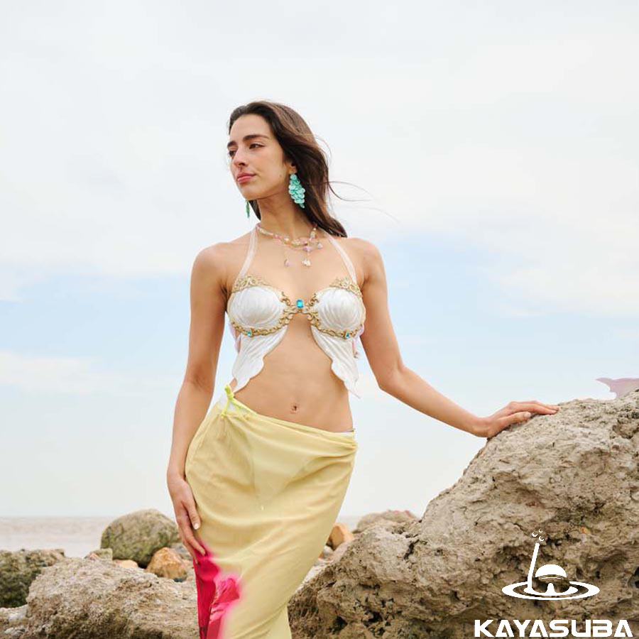 KAYASUBA手工款金辉白美人鱼潜水抹胸拍摄海洋馆胸衣泳衣吊带