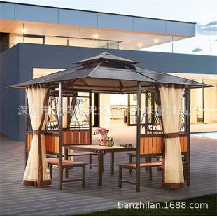 户外凉亭家用别墅庭院农家乐毛草棚小木屋稻草铁艺亭子四角茅草亭