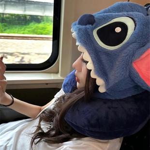 睡觉神器史迪奇三眼仔连帽U型护颈枕午睡枕头旅行飞机带帽子u枕女