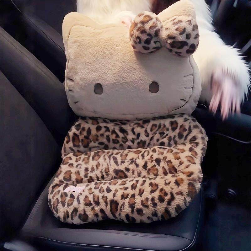 哈喽kitty豹纹靠垫秋冬季加绒加厚久坐不疼汽车坐垫可爱汽车装饰,居家布艺,腰靠垫,淘宝优惠券,粉丝福利购,淘宝优惠卷