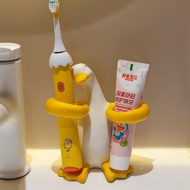 可爱小鸭子卫生间牙刷置物架浴室台面牙刷架陶瓷底座牙膏收纳支架