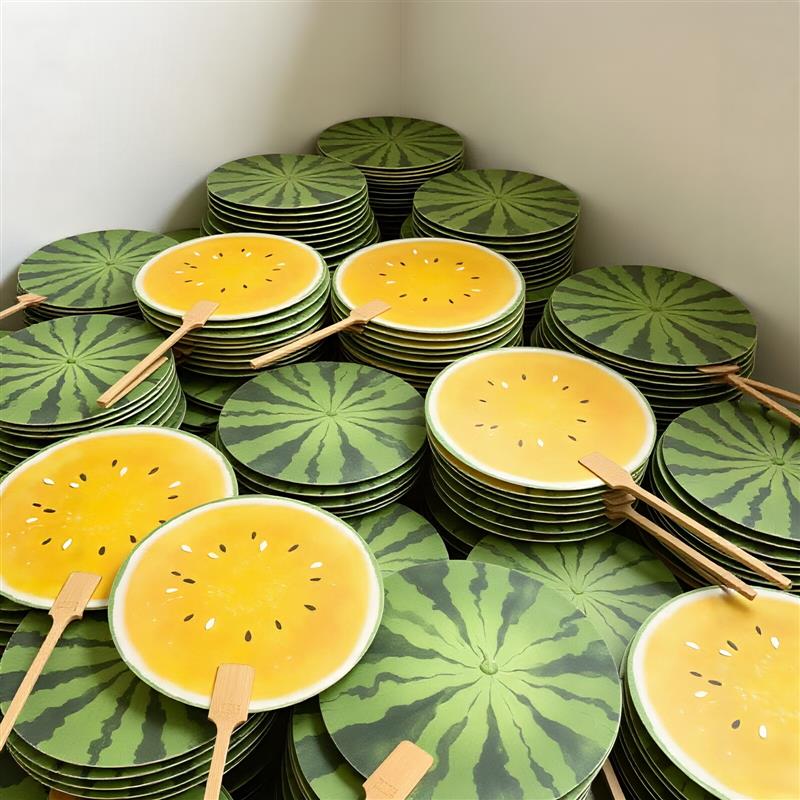 风都是甜的！黄瓤西瓜扇子夏日清凉手摇水果扇子户外便携拍照道具