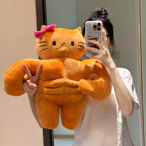黑皮肌肉猫玩偶可爱毛绒公仔宿舍睡觉抱枕搞怪创意礼物送闺蜜