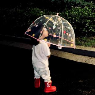 波点儿童雨伞透明长柄伞高颜值男女孩2025新款拱形学生上学专用