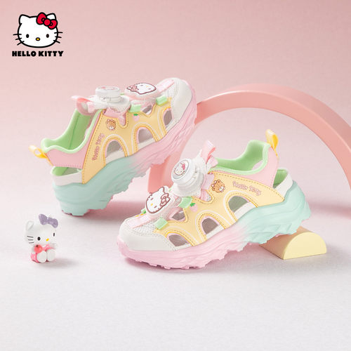 Hello Kitty儿童运动鞋女童框子鞋夏季卡通旋钮扣镂空透气休闲鞋