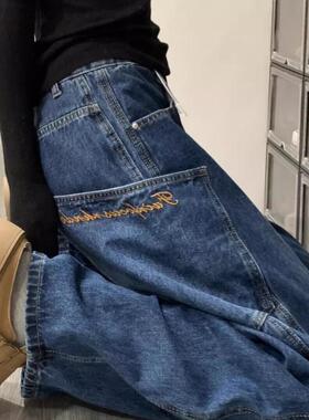 THREE12自留款推荐~大口袋弯刀牛仔裤女冬季设计感小众镰刀阔腿裤