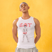 CLP白色原创EatMe漫画印花背心男女修身 弹力运动性感健身休闲紧身