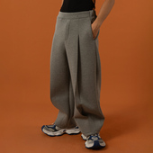 CLP黑灰松紧腰空气层裤 男宽松阔腿直筒弹力 卫裤 褶线运动裤 休闲裤