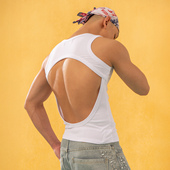 CLP原创黑白露背修身 亮片闪钻背心男女紧身弹力罗纹休闲运动性感