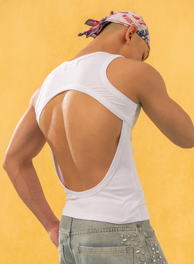 CLP原创黑白露背修身亮片闪钻背心男女紧身弹力罗纹休闲运动性感