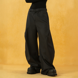 男松紧腰宽松直筒潮流复古 西裤 CLP黑色阔腿超长拖地弯刀裤 休闲裤
