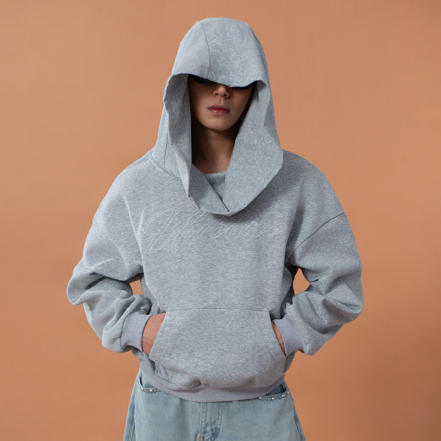 CLP灰蓝色字母印花宽领连帽卫衣男女宽松休闲潮流运动弹力垂感潮,男装,卫衣,淘宝优惠券,粉丝福利购,淘宝优惠卷