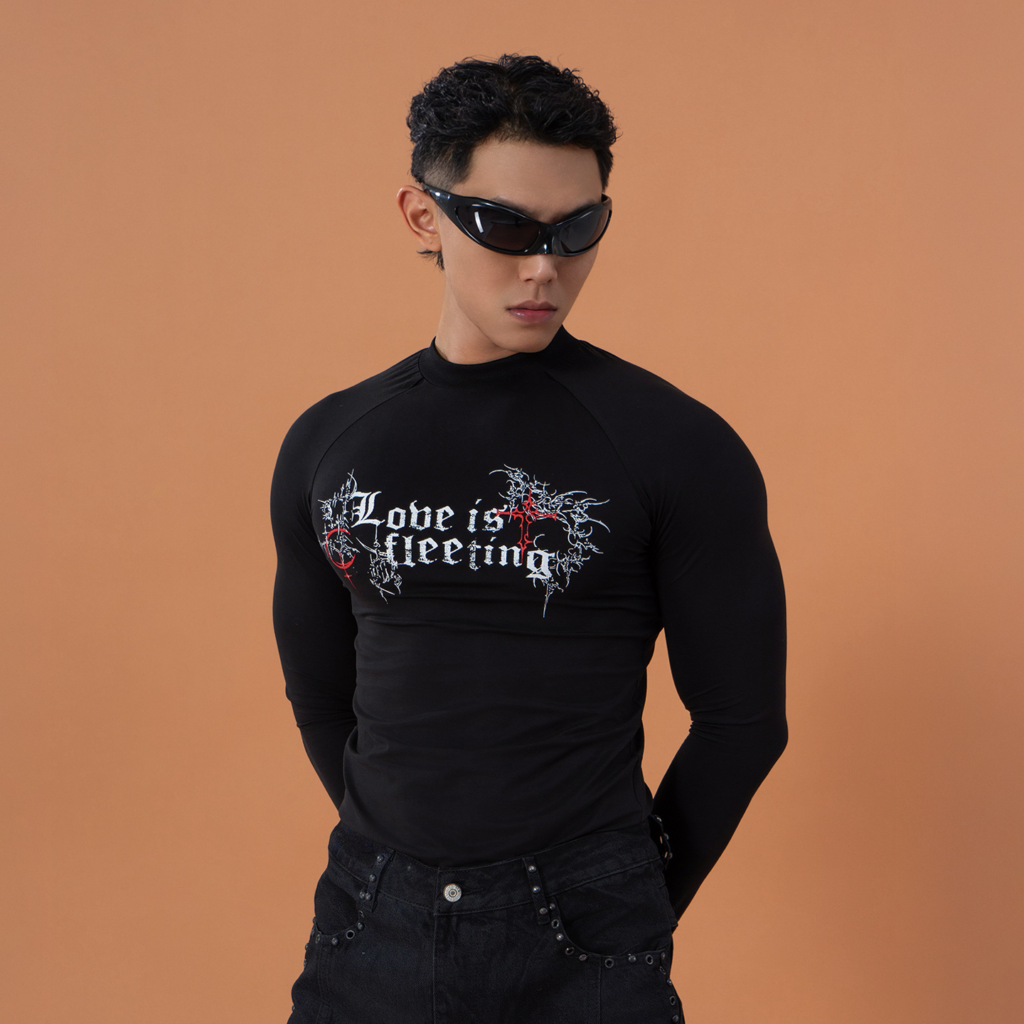 CLP哥特印花紧身长袖T恤Y2K