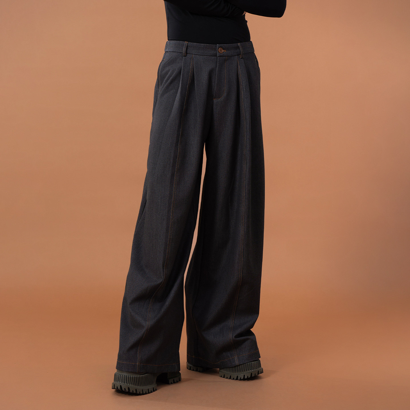 CLP灰色牛仔纹休闲裤打褶西裤男宽松阔腿直筒垂感复古松紧腰拖地,男装,西裤,淘宝优惠券,粉丝福利购,淘宝优惠卷