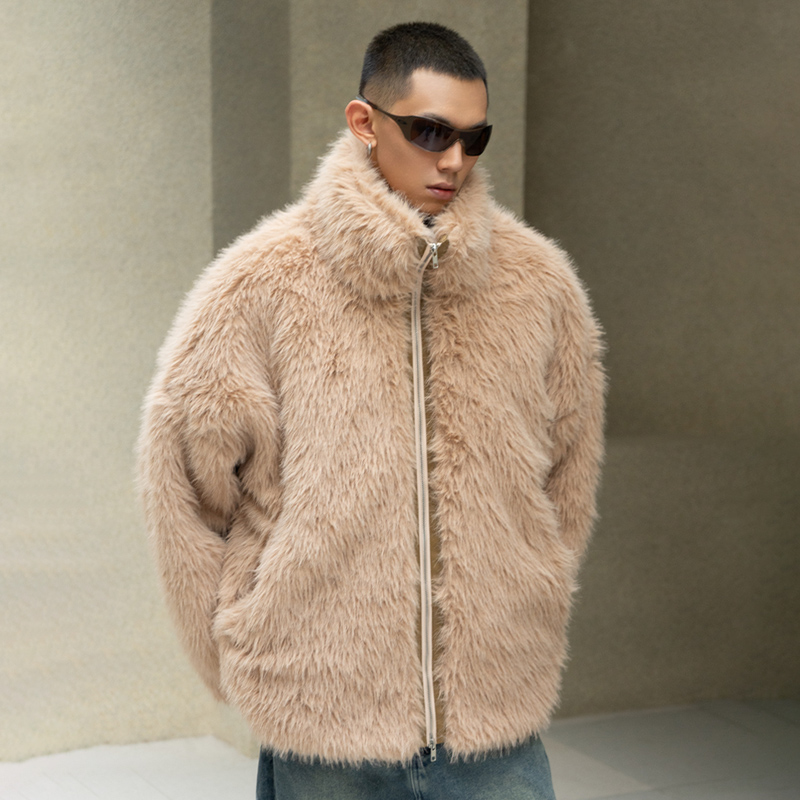 CLP仿皮毛皮草夹克拉链立领