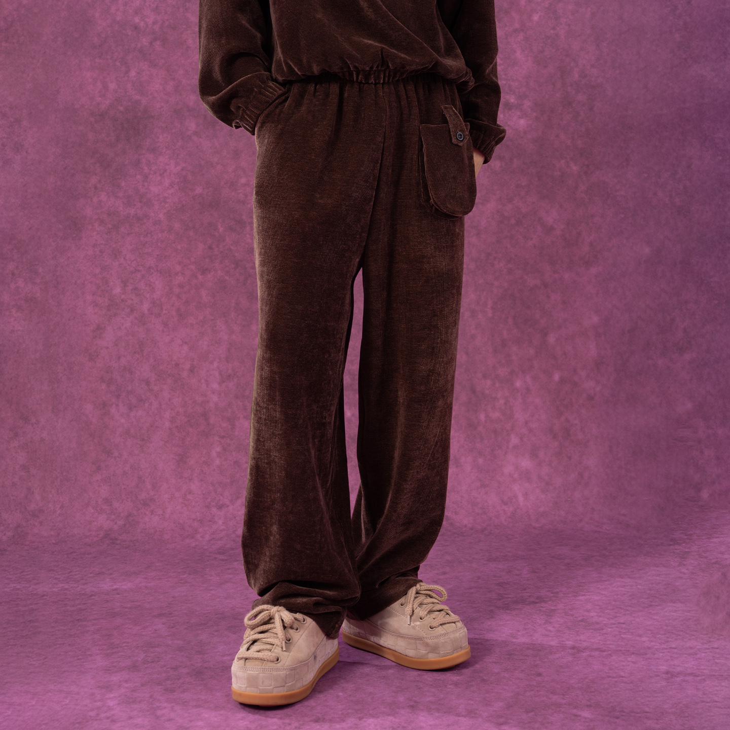 CLP藏青色咖色灯芯绒松紧休闲裤