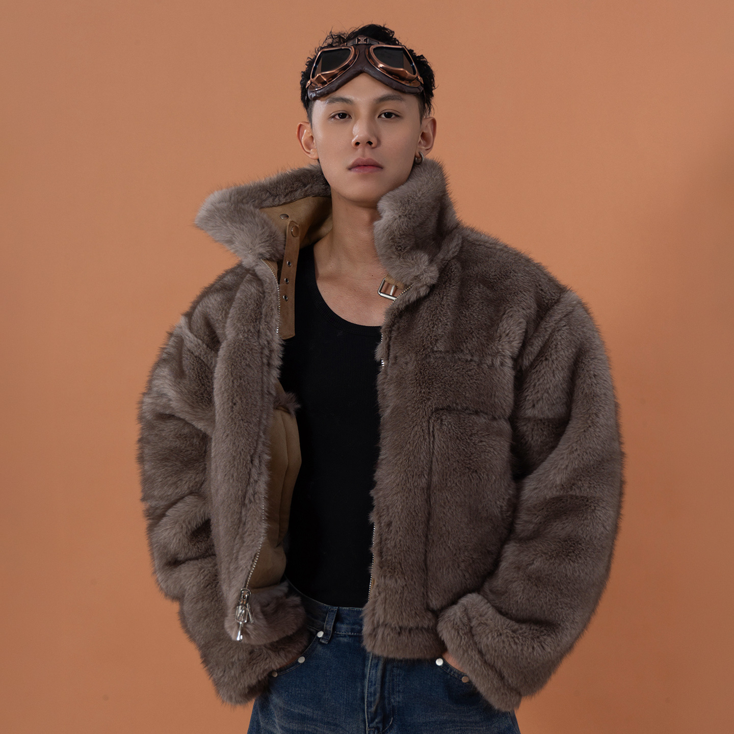 CLP仿皮草双面穿飞行员夹克外套