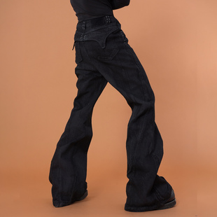 CLP黑色铆钉喇叭牛仔裤 修腿线暗黑哥特复古潮Y2K 男拖地宽松堆堆裤