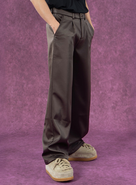 CLP黑色咖色缎面丝光直筒西裤休闲裤男宽松阔腿垂感复古高级感潮