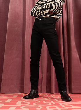 CLP黑色紧身牛仔裤男弹力修身小脚复古潮牌休闲高端显高显瘦百搭