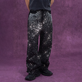 CLP黑色满天星闪钻阔腿牛仔裤 男宽松直筒复古酷飒潮流街头时髦ins